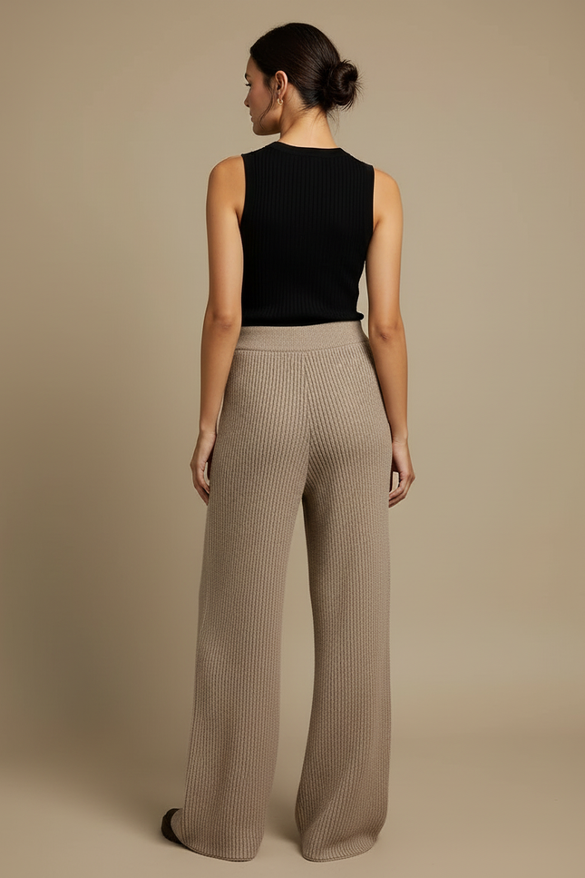 Pantalon Beige Côtelé Tricoté Ample Décontracté Fluide - Maille - vue 2