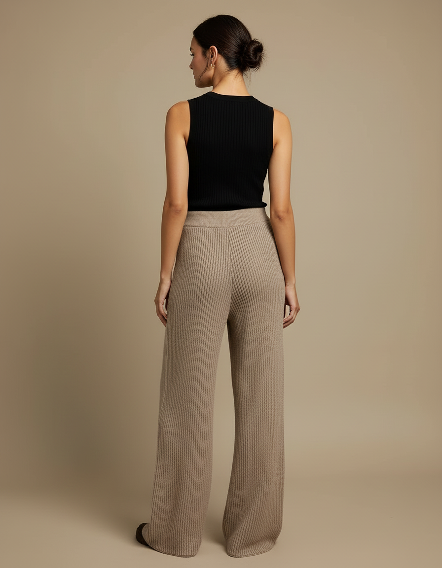 Pantalon Beige Côtelé Tricoté Ample Décontracté Fluide - Maille - vue 2