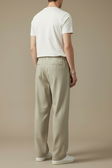 Pantalon Beige Coton Lin Ample Décontracté Homme - vue 2