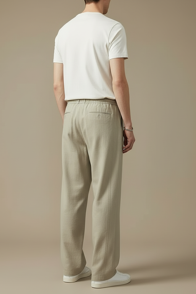 Pantalon Beige Coton Lin Ample Décontracté Homme - vue 2