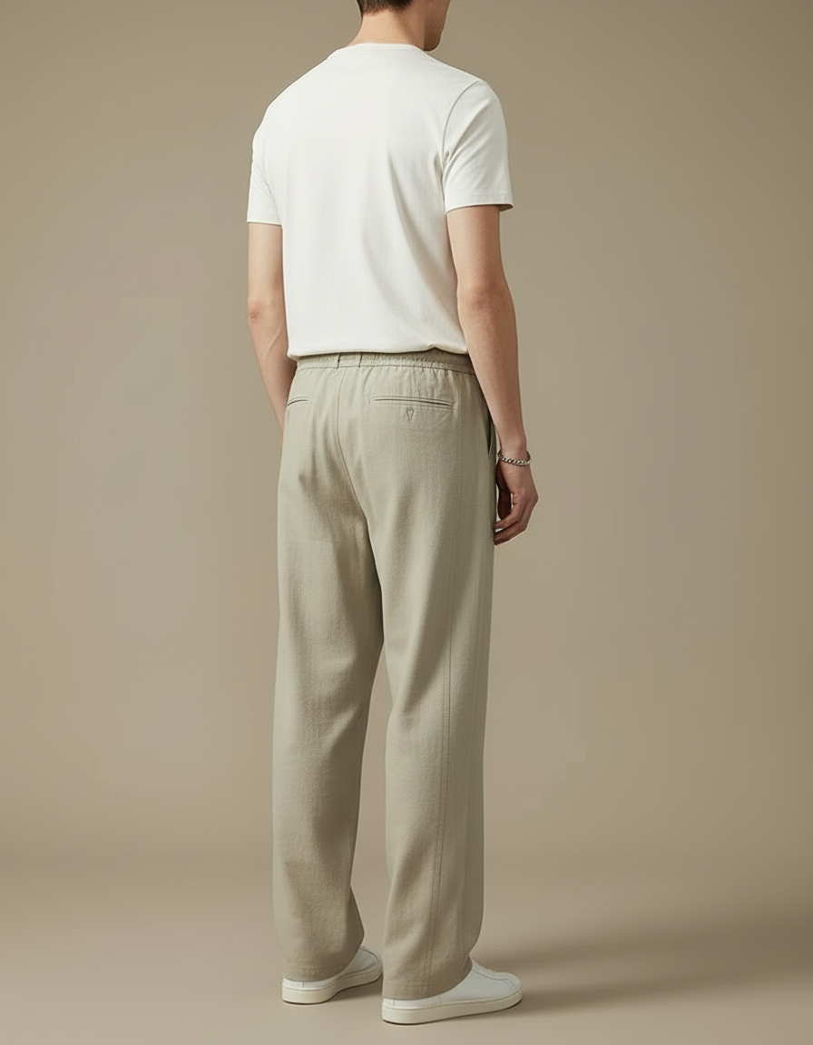 Pantalon Beige Coton Lin Ample Décontracté Homme - vue 2