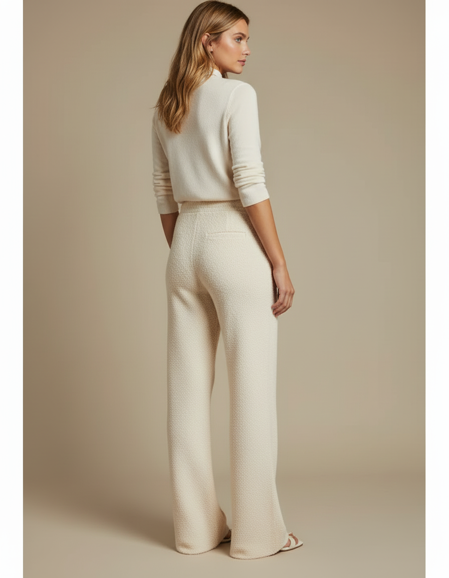 Pantalon Beige Bouclé Ample Confortable Décontracté Femme - Maille - vue 2