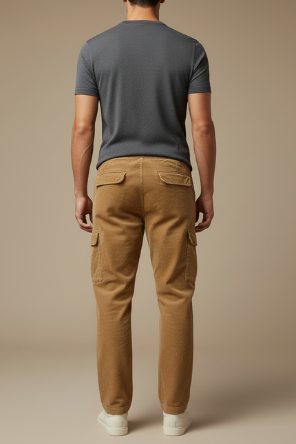 Pantalon Beige Côtelé Cargo Ample Décontracté Homme - Cordé - vue 2