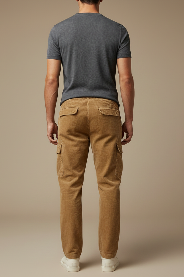 Pantalon Beige Côtelé Cargo Ample Décontracté Homme - Cordé - vue 2