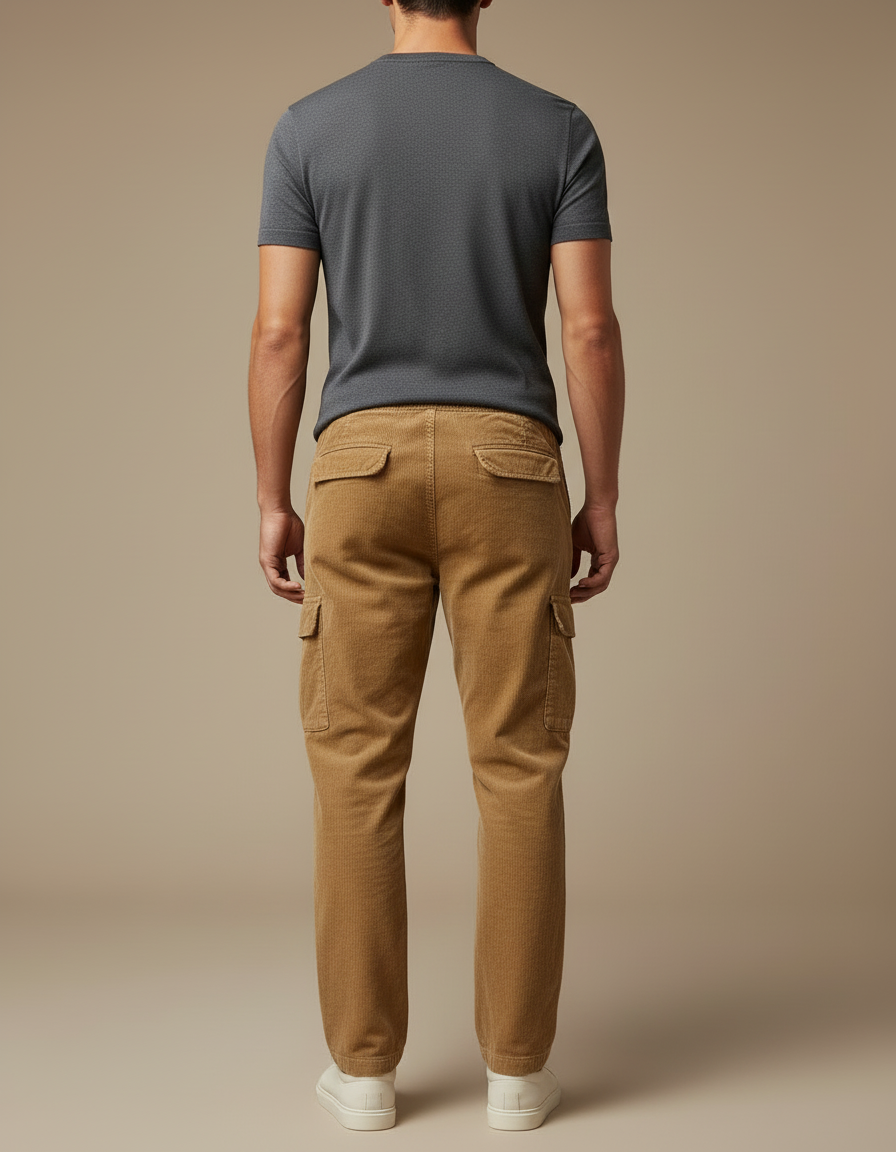 Pantalon Beige Côtelé Cargo Ample Décontracté Homme - Cordé - vue 2