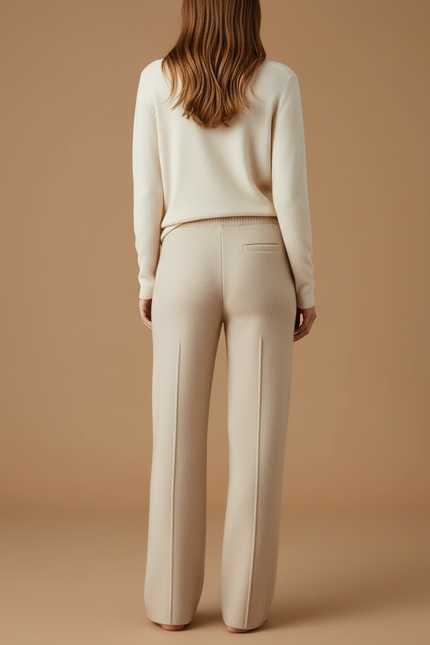 Pantalon Beige Maille Tricoté Ample Décontracté Femme - vue 2