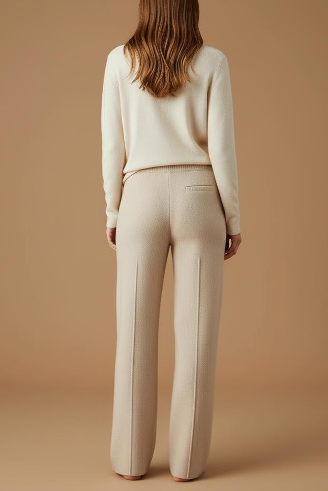 Pantalon Beige Maille Tricoté Ample Décontracté Femme - vue 2