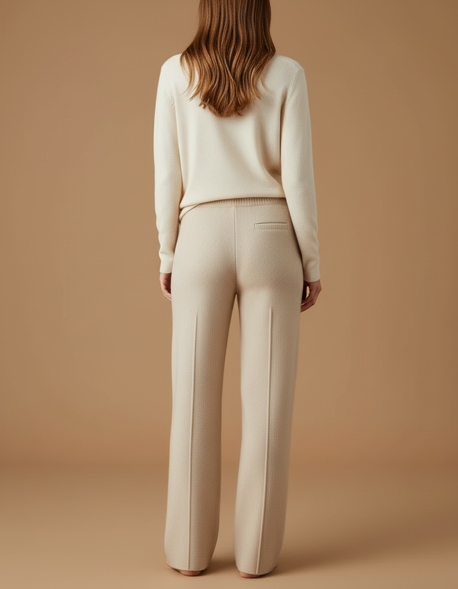 Pantalon Beige Maille Tricoté Ample Décontracté Femme - vue 2