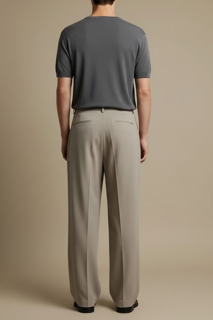 Pantalon Beige Plissé Ample Droit Élégant Homme - Polyester - vue 2
