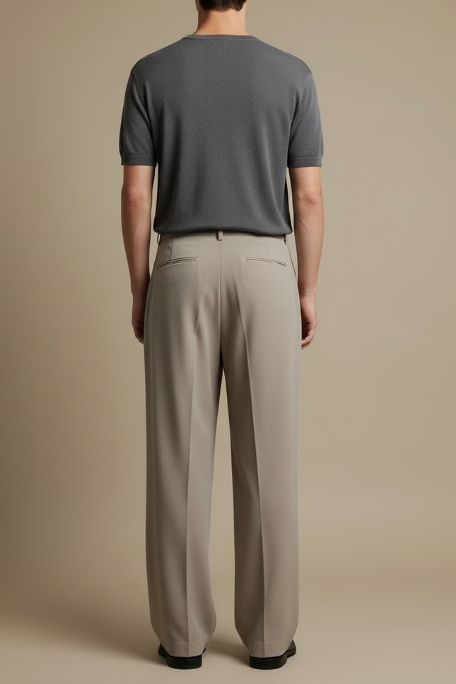 Pantalon Beige Plissé Ample Droit Élégant Homme - Polyester - vue 2