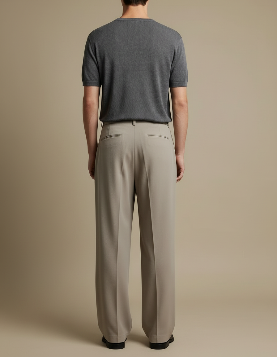Pantalon Beige Plissé Ample Droit Élégant Homme - Polyester - vue 2