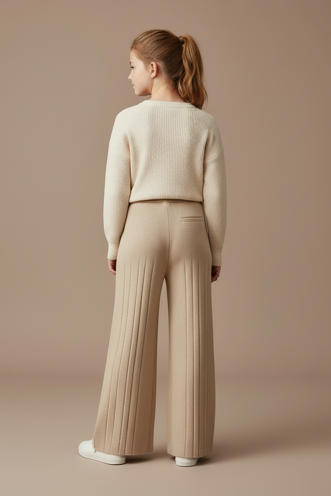 Pantalon Beige Ample Côtelé Cordon Fluide - Maille - vue 2