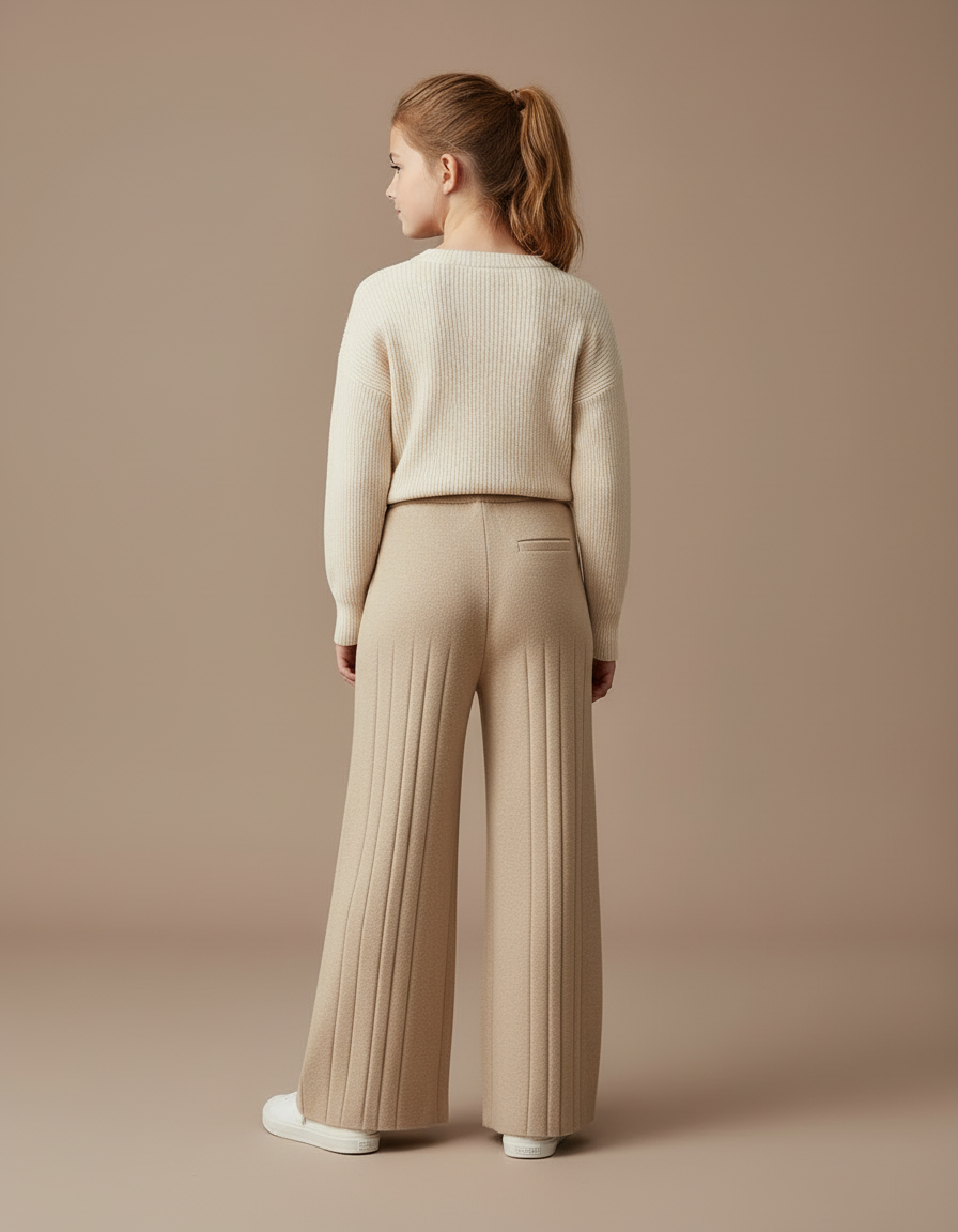 Pantalon Beige Ample Côtelé Cordon Fluide - Maille - vue 2