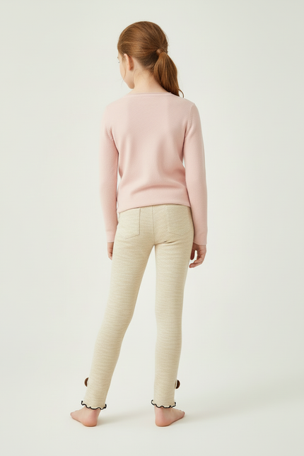 Pantalon Beige Slim Fille Décoré Mignon Enfant - Maille - vue 2