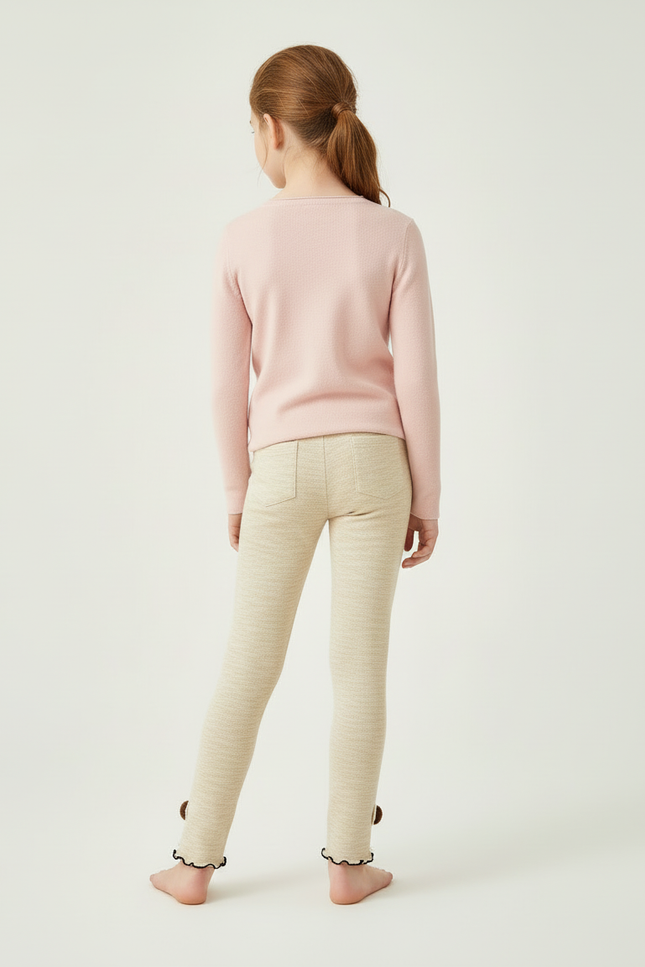 Pantalon Beige Slim Fille Décoré Mignon Enfant - Maille - vue 2