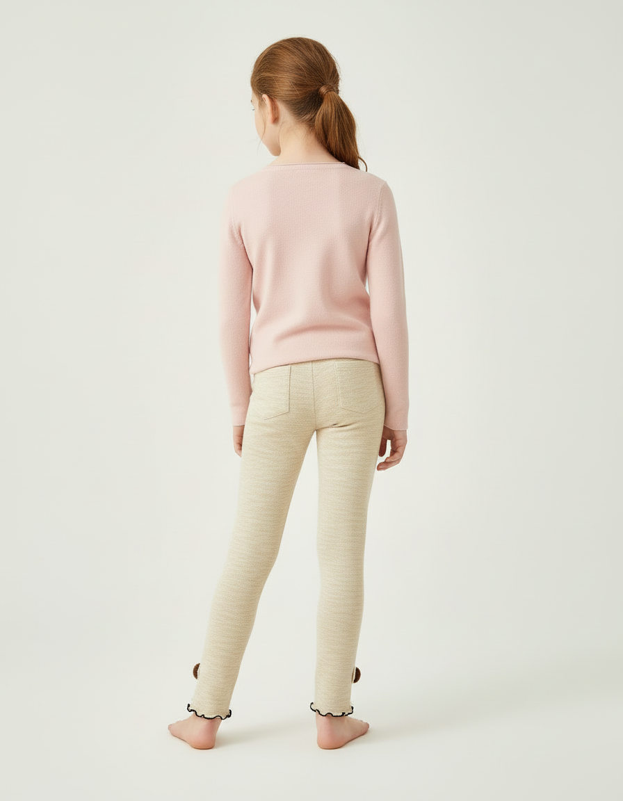 Pantalon Beige Slim Fille Décoré Mignon Enfant - Maille - vue 2