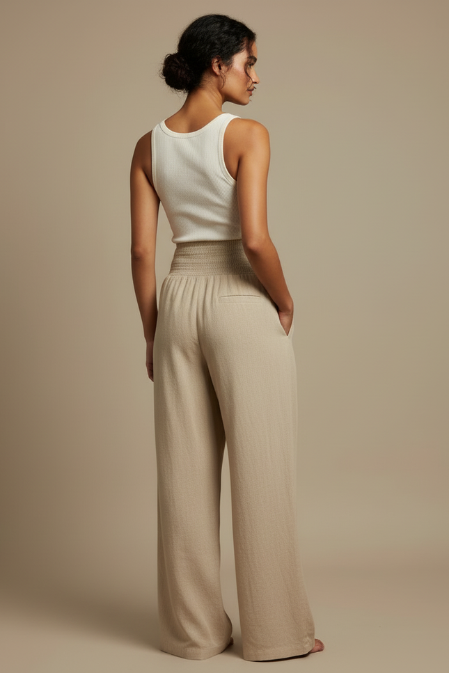 Pantalon Fluide Lin Beige - vue 2
