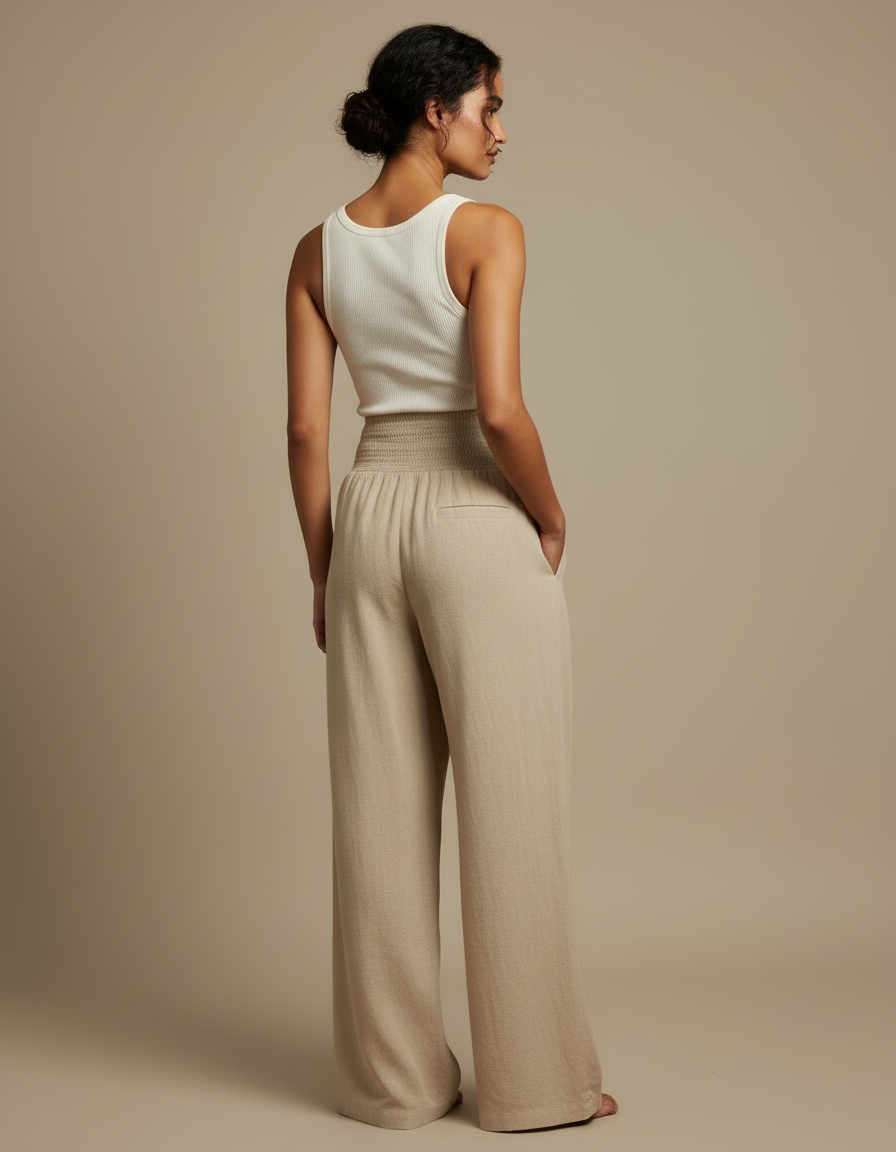 Pantalon Fluide Lin Beige - vue 2