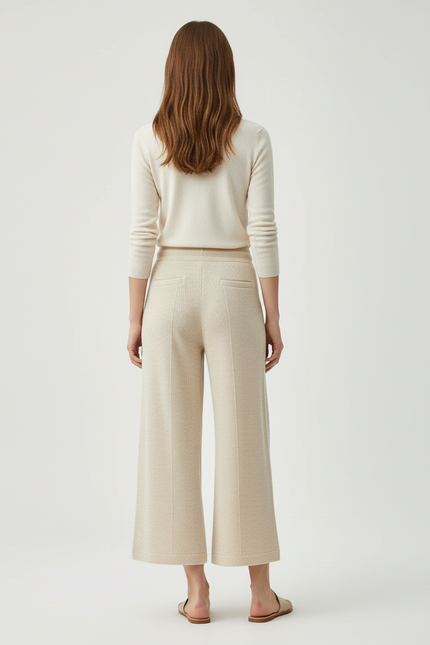 Pantalon Beige Tricoté Ample Cordon Décontracté Femme - Maille - vue 2