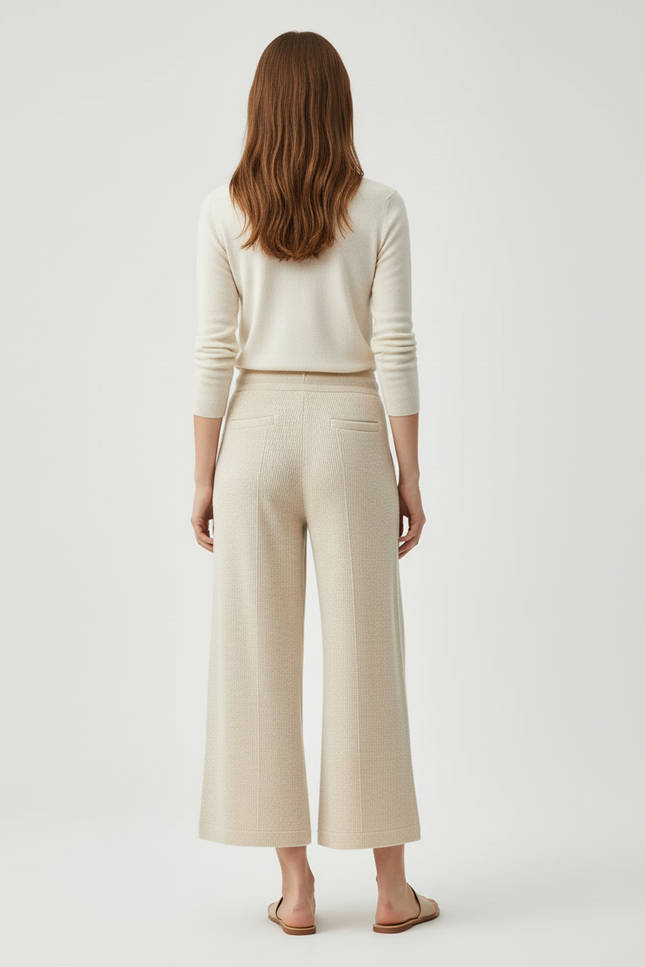 Pantalon Beige Tricoté Ample Cordon Décontracté Femme - Maille - vue 2
