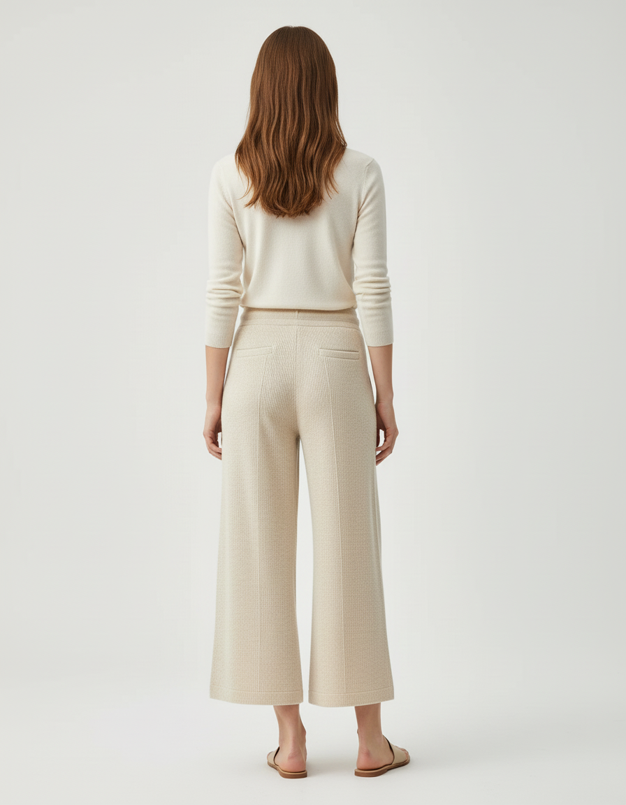 Pantalon Beige Tricoté Ample Cordon Décontracté Femme - Maille - vue 2