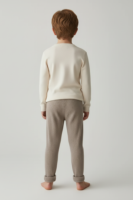Pantalon Beige Côtelé Élastique Enfant Coton - vue 2