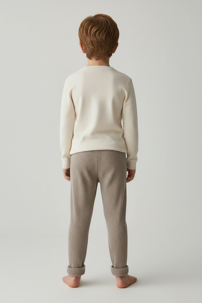 Pantalon Beige Côtelé Élastique Enfant Coton - vue 2