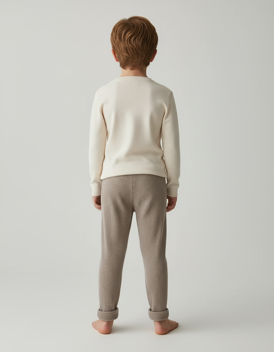 Pantalon Beige Côtelé Élastique Enfant Coton - vue 2