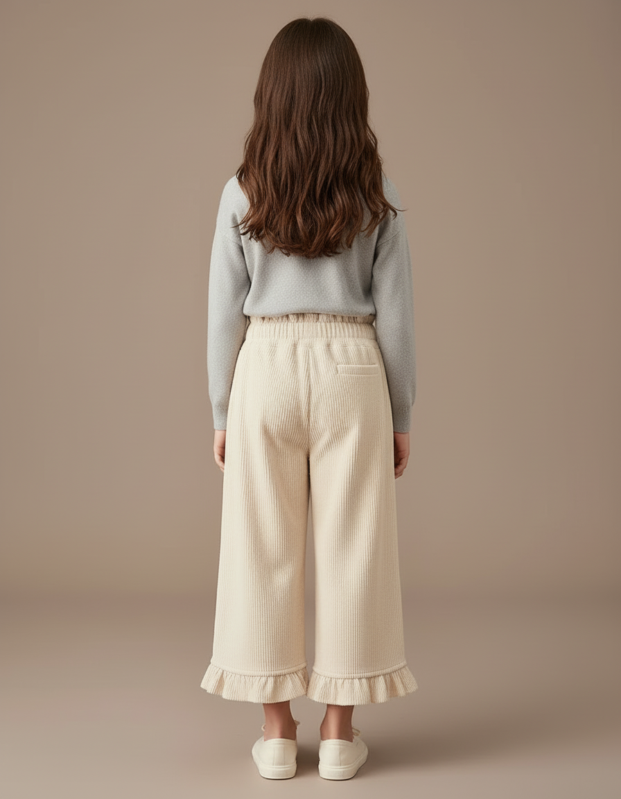 Pantalon Beige Côtelé Brodé Volants Ample Fille - Cordé - vue 2