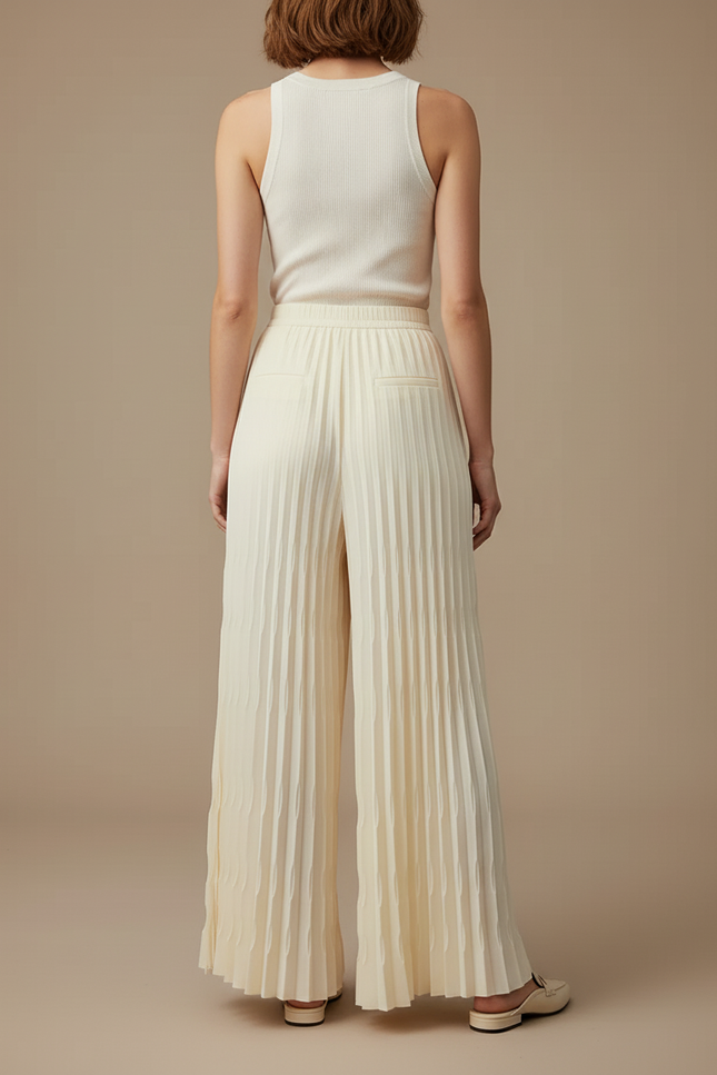 Pantalon Beige Plissé Fluide Ample Élégant - Polyester - vue 2