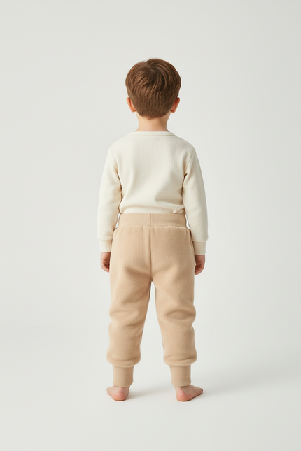 Pantalon Beige Polaire Enfant Chaud Brodé Hiver - Molleton - vue 2