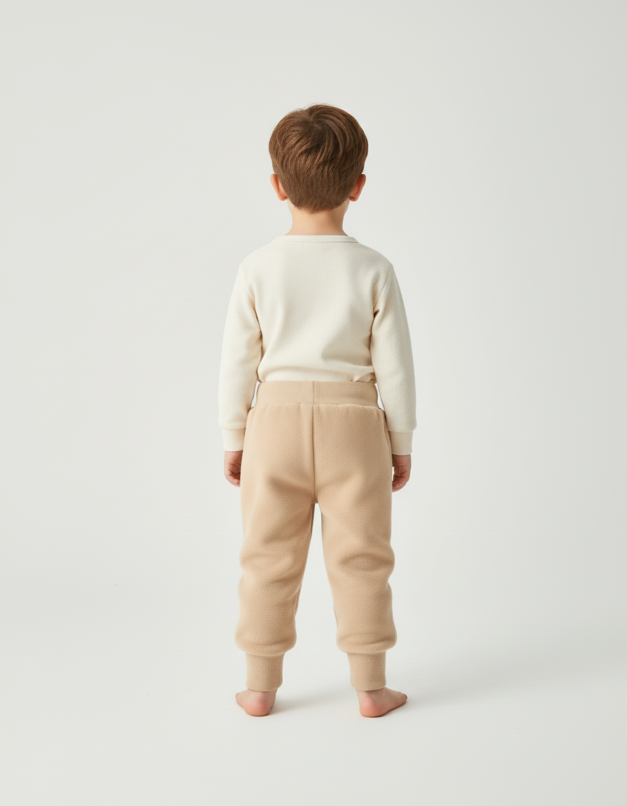 Pantalon Beige Polaire Enfant Chaud Brodé Hiver - Molleton - vue 2
