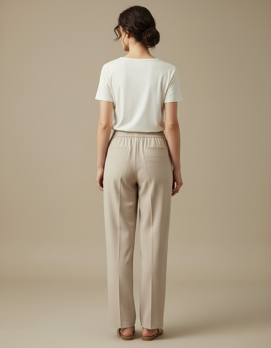 Pantalon Beige Fluide Ample Taille Élastique Décontracté Élégant - Viscose - vue 2