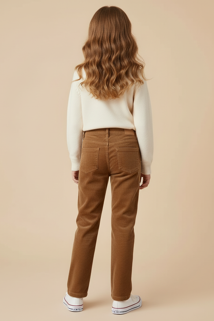 Pantalon Beige Côtelé Droit Enfant Confortable - Marron Cordé - vue 2