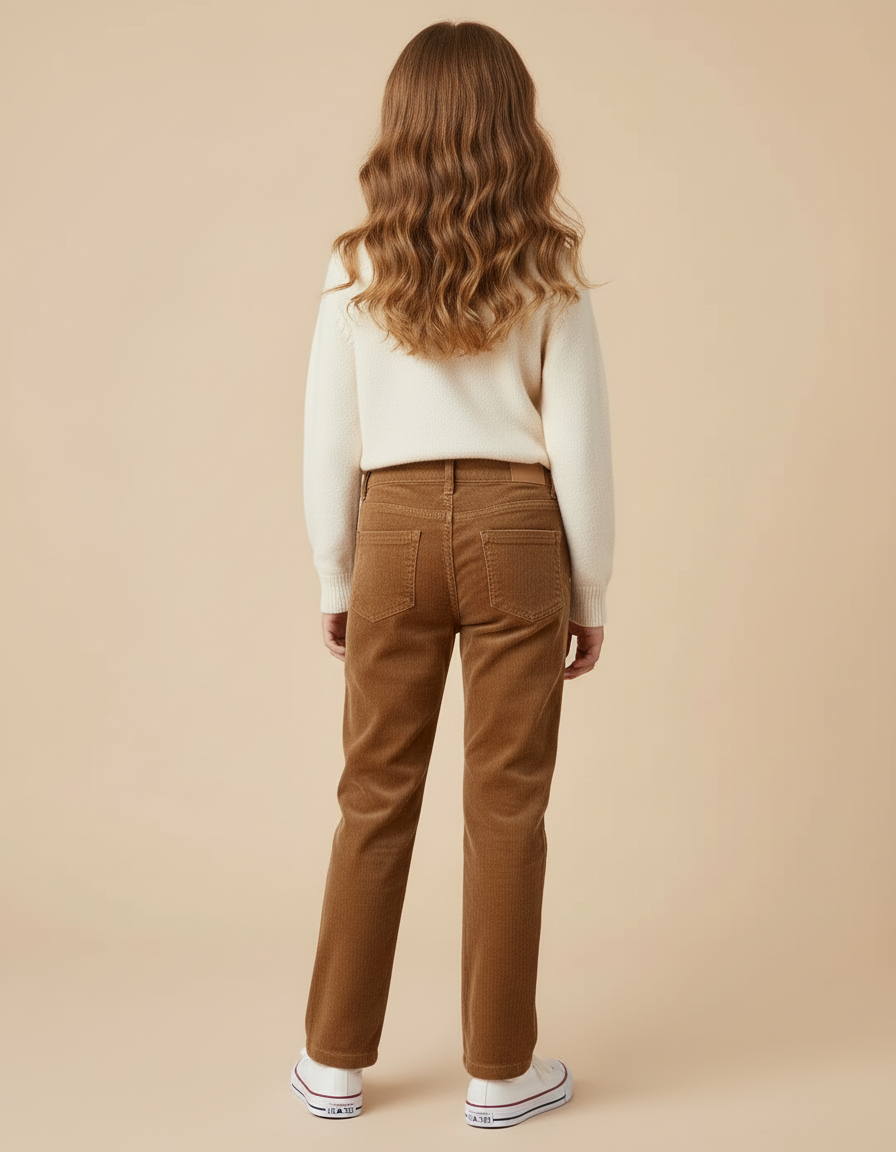 Pantalon Beige Côtelé Droit Enfant Confortable - Marron Cordé - vue 2