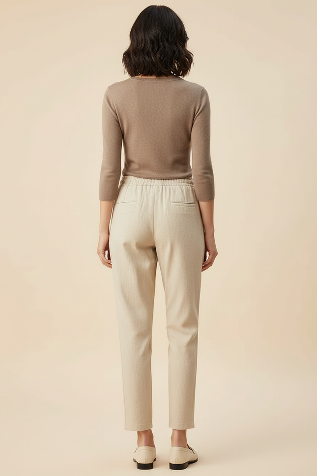 Pantalon Beige Cordon Lin Coton Décontracté Femme - vue 2