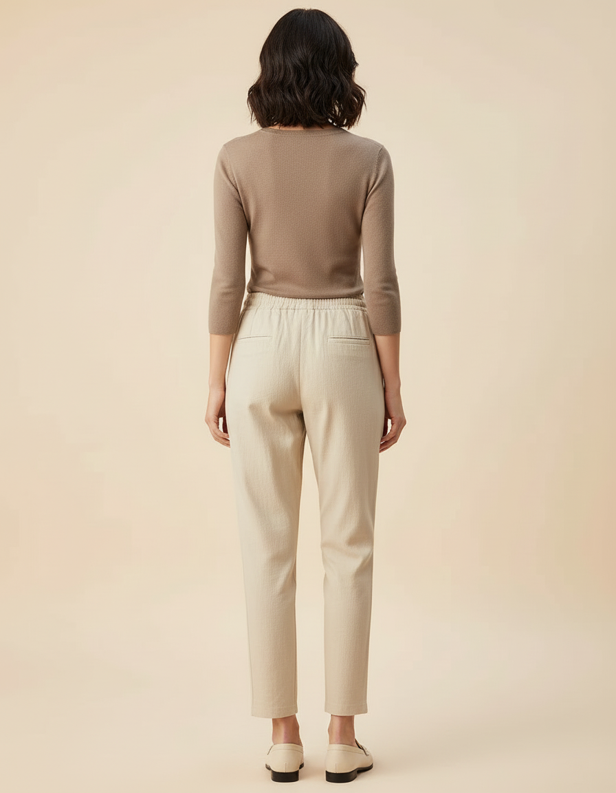 Pantalon Beige Cordon Lin Coton Décontracté Femme - vue 2