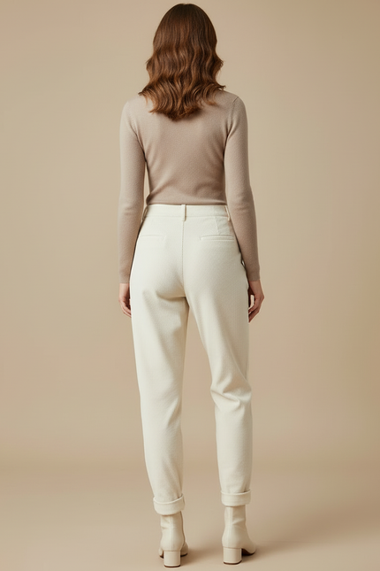 Pantalon Carotte Femme Beige - Cordé - vue 2