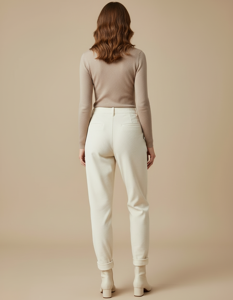Pantalon Carotte Femme Beige - Cordé - vue 2