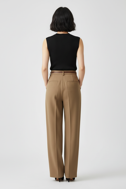 Pantalon Tailleur Femme Beige - Kaki Gabardine - vue 2