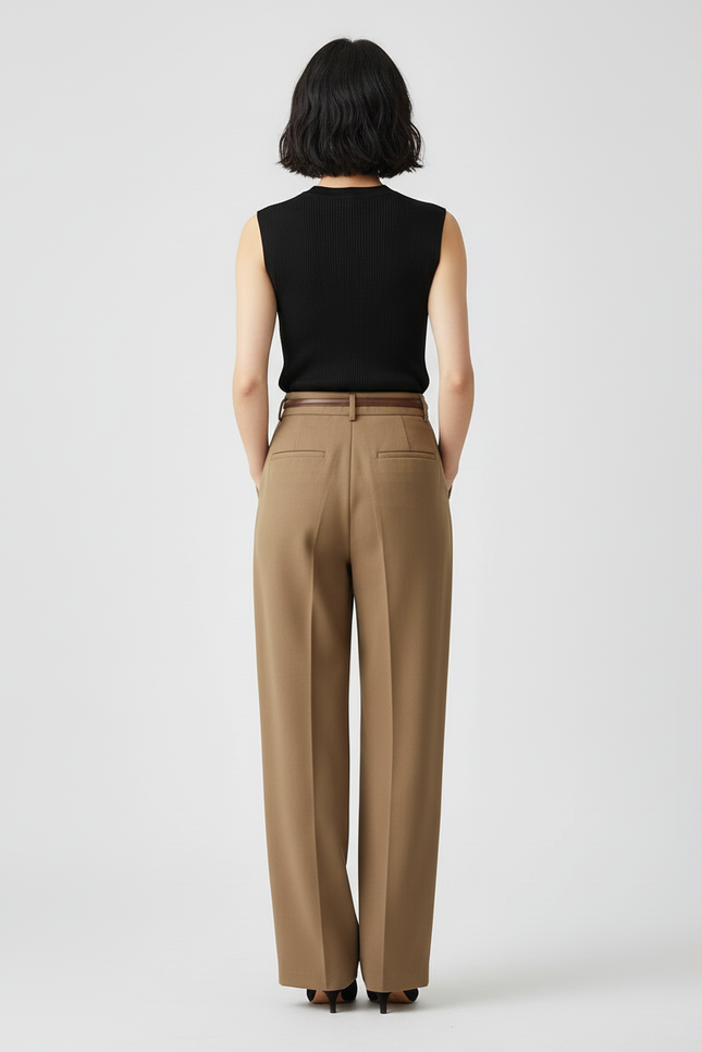 Pantalon Tailleur Femme Beige - Kaki Gabardine - vue 2