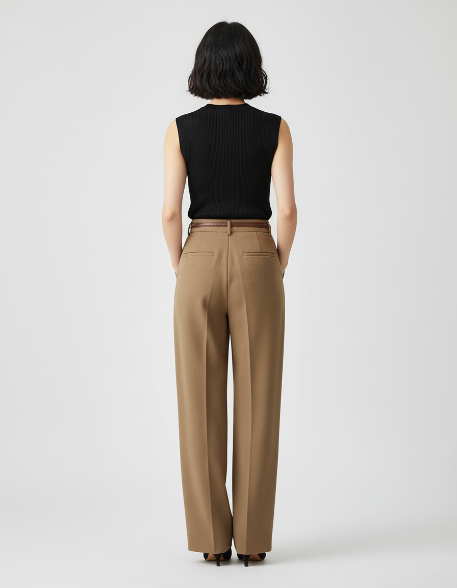 Pantalon Tailleur Femme Beige - Kaki Gabardine - vue 2