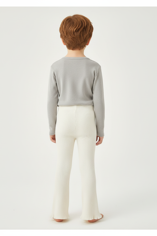 Pantalon Beige Côtelé Évasé Enfant Tricoté Confortable - Maille - vue 2