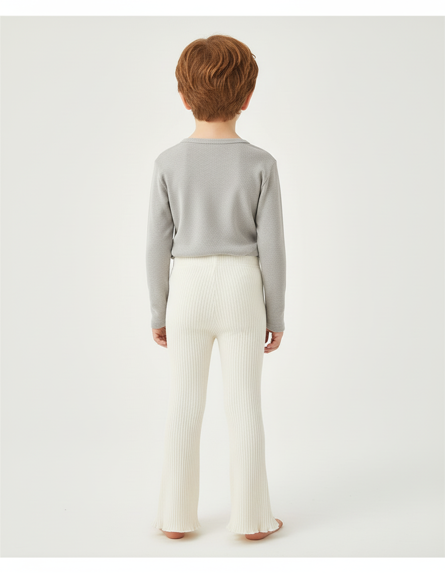 Pantalon Beige Côtelé Évasé Enfant Tricoté Confortable - Maille - vue 2