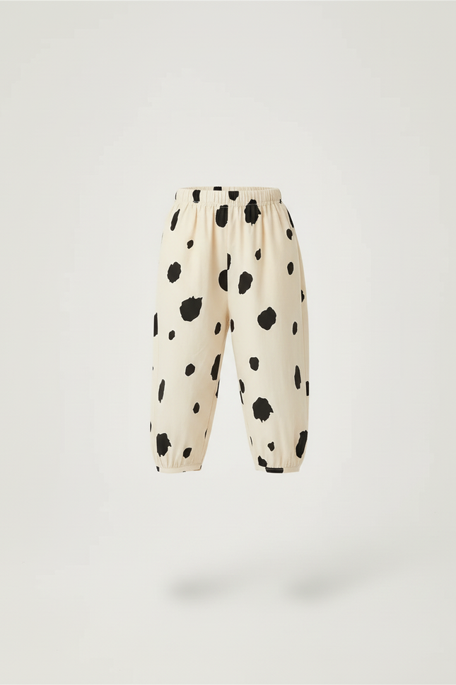 Pantalon Beige Ample Coton Pois Fille - vue 3