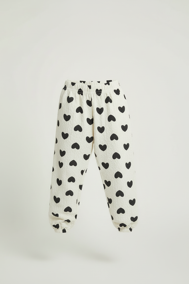 Pantalon Beige Coton Ample Cœurs Noirs Enfant - Molleton - vue 3
