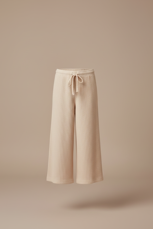 Pantalon Beige Côtelé Droit Ample Enfant Cordon - Cordé - vue 3