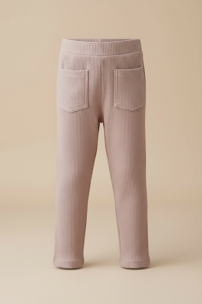 Pantalon Beige Côtelé Enfant Confortable - Rose Maille - vue 3