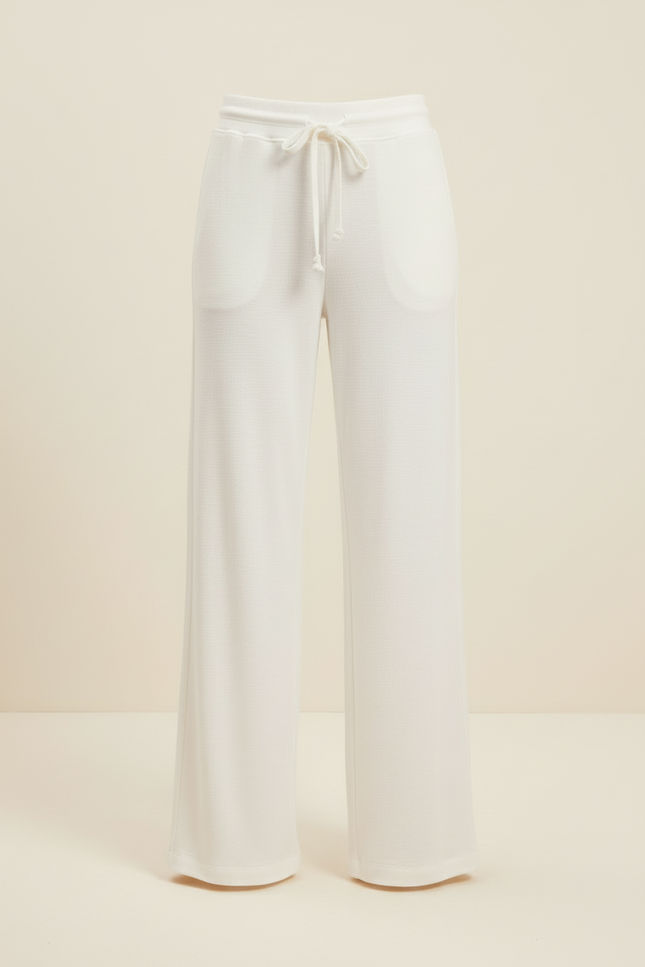 Pantalon Beige Fluide Coton Ample Décontracté Femme - Blanc Molleton - vue 3