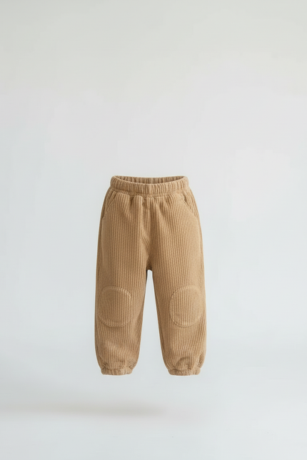 Pantalon Beige Côtelé Ample Enfant Élastique - Camel Cordé - vue 3